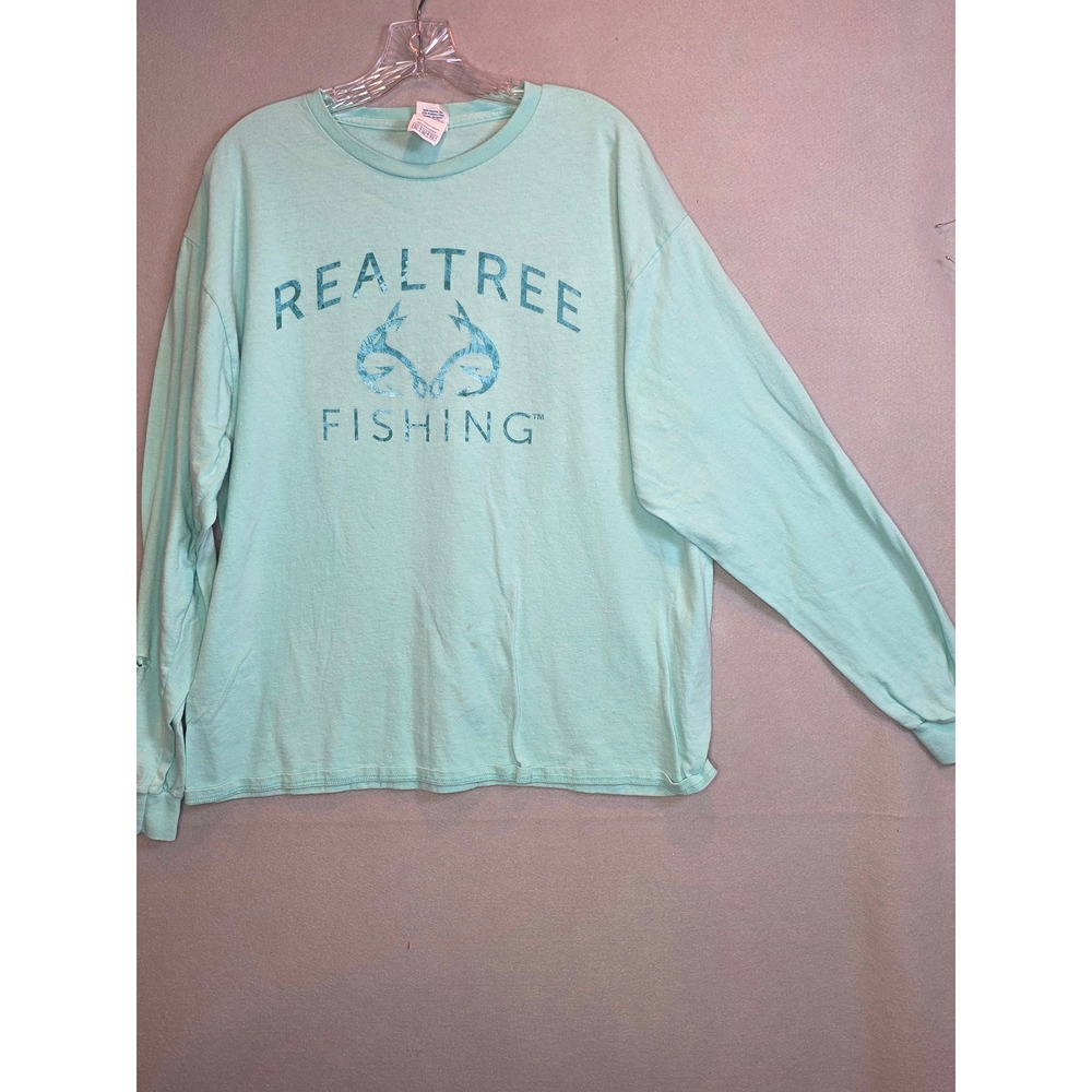 Realtree Fishing Shirt Mens XL Green Long Sleeve Thrashed Graphic Tee Outdoor